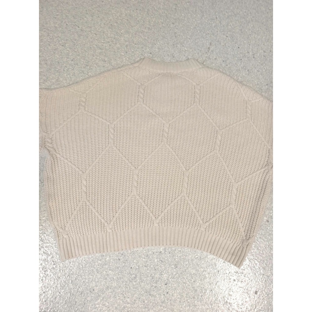 Grey Bandit Ivory Cable Knit Oversized Crewneck Sweater Cream Diamond Knit XS